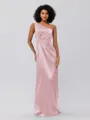 Sheath/Column Silk Like Satin Ruched One-Shoulder Sleeveless Floor-Length Bridesmaid Dresses