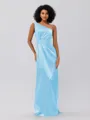 Sheath/Column Silk Like Satin Ruched One-Shoulder Sleeveless Floor-Length Bridesmaid Dresses