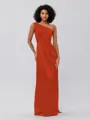 Sheath/Column Silk Like Satin Ruched One-Shoulder Sleeveless Floor-Length Bridesmaid Dresses