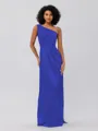 Sheath/Column Silk Like Satin Ruched One-Shoulder Sleeveless Floor-Length Bridesmaid Dresses