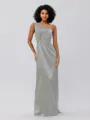 Sheath/Column Silk Like Satin Ruched One-Shoulder Sleeveless Floor-Length Bridesmaid Dresses