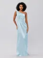 Sheath/Column Silk Like Satin Ruched One-Shoulder Sleeveless Floor-Length Bridesmaid Dresses