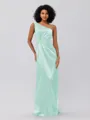 Sheath/Column Silk Like Satin Ruched One-Shoulder Sleeveless Floor-Length Bridesmaid Dresses