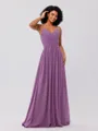 A-Line/Princess Chiffon Ruched V-neck Sleeveless Floor-Length Bridesmaid Dresses