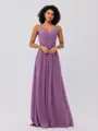 A-Line/Princess Chiffon Ruched V-neck Sleeveless Floor-Length Bridesmaid Dresses