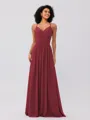 A-Line/Princess Chiffon Ruched V-neck Sleeveless Floor-Length Bridesmaid Dresses