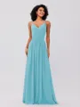 A-Line/Princess Chiffon Ruched V-neck Sleeveless Floor-Length Bridesmaid Dresses