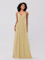 A-Line/Princess Chiffon Ruched V-neck Sleeveless Floor-Length Bridesmaid Dresses