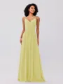 A-Line/Princess Chiffon Ruched V-neck Sleeveless Floor-Length Bridesmaid Dresses