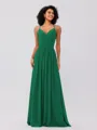 A-Line/Princess Chiffon Ruched V-neck Sleeveless Floor-Length Bridesmaid Dresses