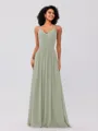 A-Line/Princess Chiffon Ruched V-neck Sleeveless Floor-Length Bridesmaid Dresses