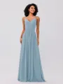 A-Line/Princess Chiffon Ruched V-neck Sleeveless Floor-Length Bridesmaid Dresses