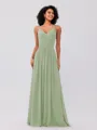A-Line/Princess Chiffon Ruched V-neck Sleeveless Floor-Length Bridesmaid Dresses