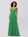A-Line/Princess Chiffon Ruched V-neck Sleeveless Floor-Length Bridesmaid Dresses