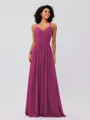 A-Line/Princess Chiffon Ruched V-neck Sleeveless Floor-Length Bridesmaid Dresses