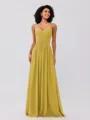 A-Line/Princess Chiffon Ruched V-neck Sleeveless Floor-Length Bridesmaid Dresses
