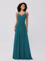 A-Line/Princess Chiffon Ruched V-neck Sleeveless Floor-Length Bridesmaid Dresses
