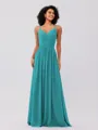 A-Line/Princess Chiffon Ruched V-neck Sleeveless Floor-Length Bridesmaid Dresses