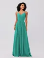 A-Line/Princess Chiffon Ruched V-neck Sleeveless Floor-Length Bridesmaid Dresses