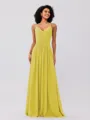 A-Line/Princess Chiffon Ruched V-neck Sleeveless Floor-Length Bridesmaid Dresses