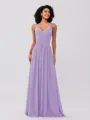 A-Line/Princess Chiffon Ruched V-neck Sleeveless Floor-Length Bridesmaid Dresses