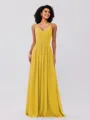 A-Line/Princess Chiffon Ruched V-neck Sleeveless Floor-Length Bridesmaid Dresses
