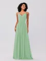 A-Line/Princess Chiffon Ruched V-neck Sleeveless Floor-Length Bridesmaid Dresses