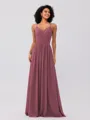 A-Line/Princess Chiffon Ruched V-neck Sleeveless Floor-Length Bridesmaid Dresses