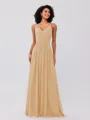 A-Line/Princess Chiffon Ruched V-neck Sleeveless Floor-Length Bridesmaid Dresses