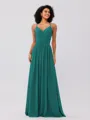 A-Line/Princess Chiffon Ruched V-neck Sleeveless Floor-Length Bridesmaid Dresses