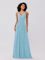 A-Line/Princess Chiffon Ruched V-neck Sleeveless Floor-Length Bridesmaid Dresses