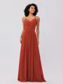 A-Line/Princess Chiffon Ruched V-neck Sleeveless Floor-Length Bridesmaid Dresses