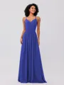A-Line/Princess Chiffon Ruched V-neck Sleeveless Floor-Length Bridesmaid Dresses