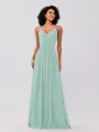 A-Line/Princess Chiffon Ruched V-neck Sleeveless Floor-Length Bridesmaid Dresses