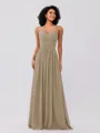 A-Line/Princess Chiffon Ruched V-neck Sleeveless Floor-Length Bridesmaid Dresses