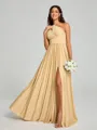 A-Line/Princess One-Shoulder Floor-Length Sleeveless Jersey Bridesmaid Dress