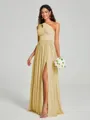 A-Line/Princess One-Shoulder Floor-Length Sleeveless Jersey Bridesmaid Dress