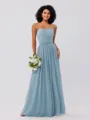 A-Line/Princess Chiffon Ruffles Strapless Sleeveless Floor-Length Bridesmaid Dresses