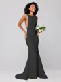 Sheath/Column Stretch Crepe Ruffles Square Sleeveless Sweep/Brush Train Bridesmaid Dresses