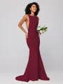 Sheath/Column Stretch Crepe Ruffles Square Sleeveless Sweep/Brush Train Bridesmaid Dresses