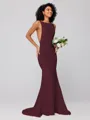 Sheath/Column Stretch Crepe Ruffles Square Sleeveless Sweep/Brush Train Bridesmaid Dresses