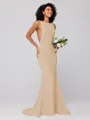 Sheath/Column Stretch Crepe Ruffles Square Sleeveless Sweep/Brush Train Bridesmaid Dresses