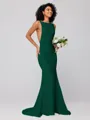 Sheath/Column Stretch Crepe Ruffles Square Sleeveless Sweep/Brush Train Bridesmaid Dresses