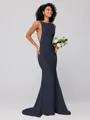 Sheath/Column Stretch Crepe Ruffles Square Sleeveless Sweep/Brush Train Bridesmaid Dresses