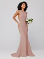 Sheath/Column Stretch Crepe Ruffles Square Sleeveless Sweep/Brush Train Bridesmaid Dresses