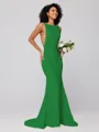 Sheath/Column Stretch Crepe Ruffles Square Sleeveless Sweep/Brush Train Bridesmaid Dresses