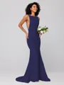 Sheath/Column Stretch Crepe Ruffles Square Sleeveless Sweep/Brush Train Bridesmaid Dresses