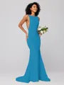 Sheath/Column Stretch Crepe Ruffles Square Sleeveless Sweep/Brush Train Bridesmaid Dresses