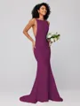Sheath/Column Stretch Crepe Ruffles Square Sleeveless Sweep/Brush Train Bridesmaid Dresses
