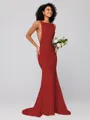 Sheath/Column Stretch Crepe Ruffles Square Sleeveless Sweep/Brush Train Bridesmaid Dresses